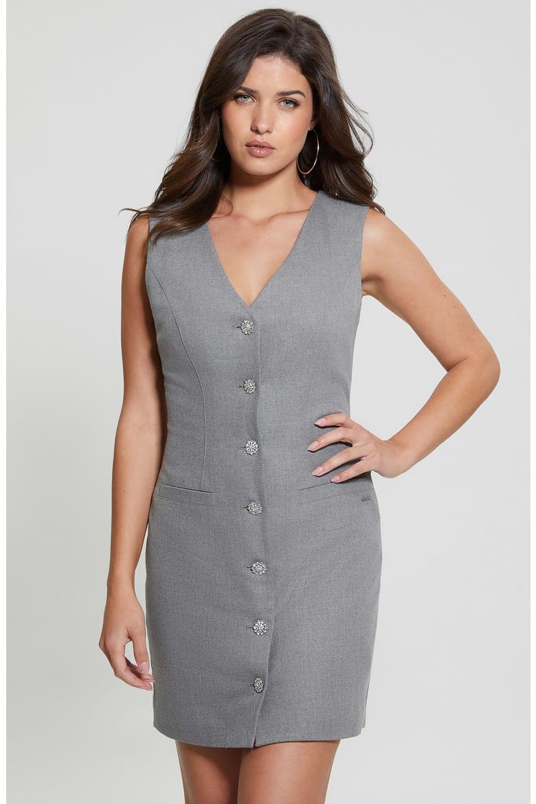 Doris Rhinestone Button Sleevless Minidress, Alternate, color, CLOUDY GREY HEATHER
