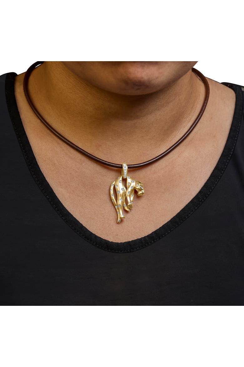 18K 1.00 Cttw Diamond Cat and Bail Pendant Necklace Collar with Matte Finish, Alternate, color, Yellow