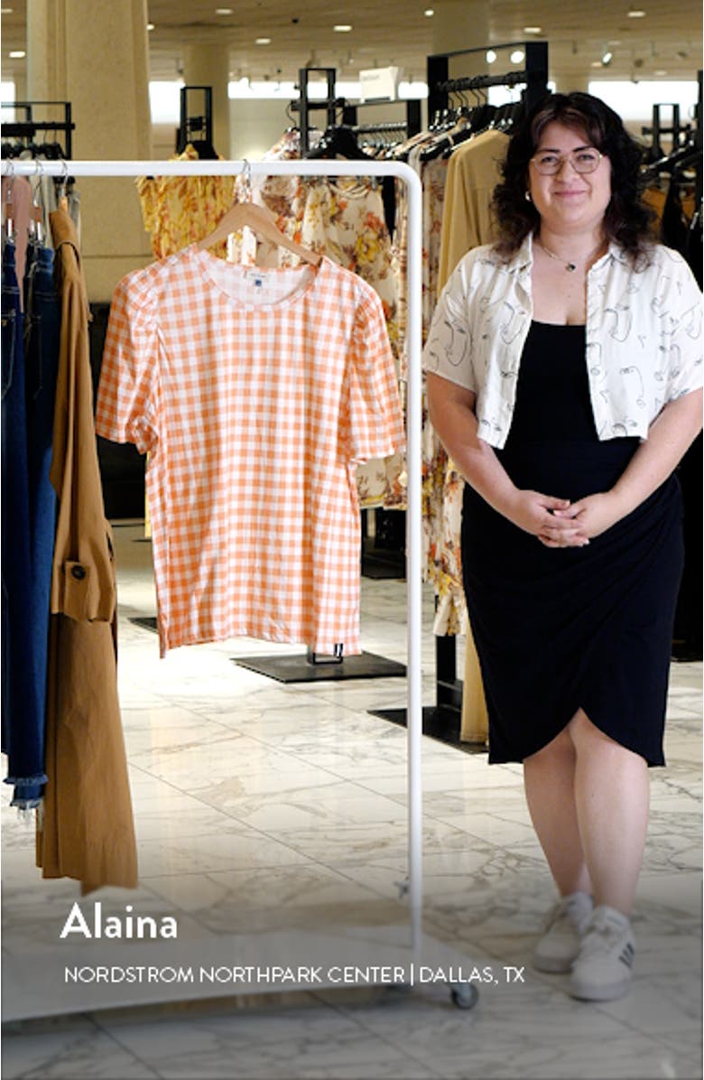 Gingham Short Sleeve Cotton Knit Top, sales video thumbnail