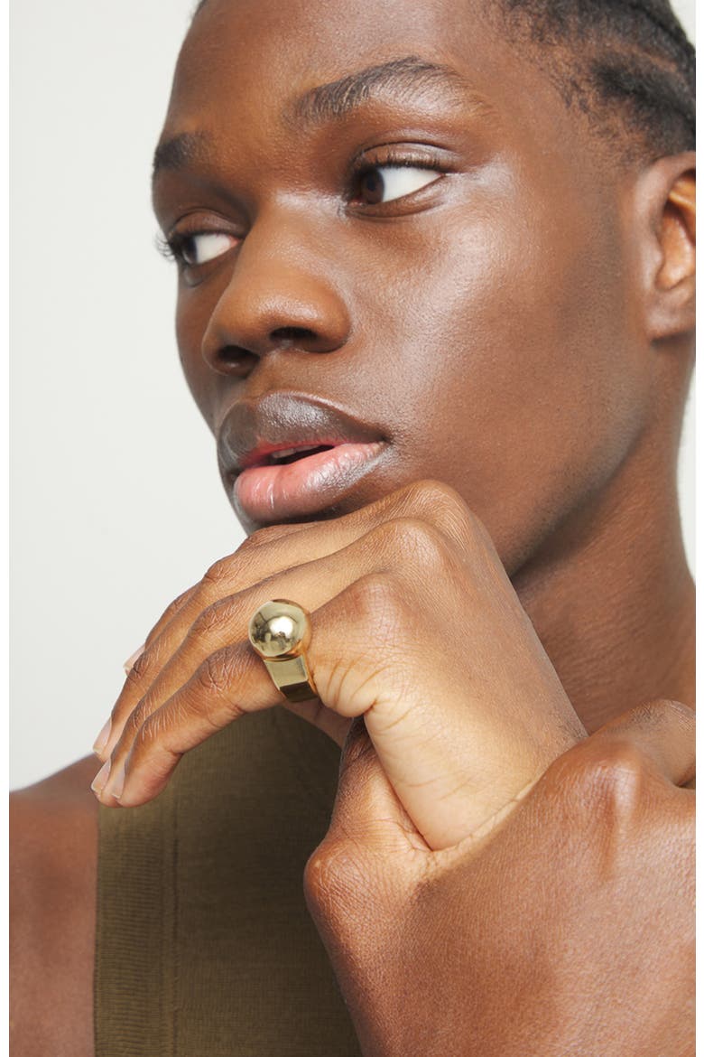 18k gold-plated ring in the shape of a sphere, Alternate, color, Gold