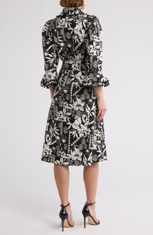 By Design Lucia Stretch Cotton Poplin Shirtdress In Black/gardenia Lucia Flower