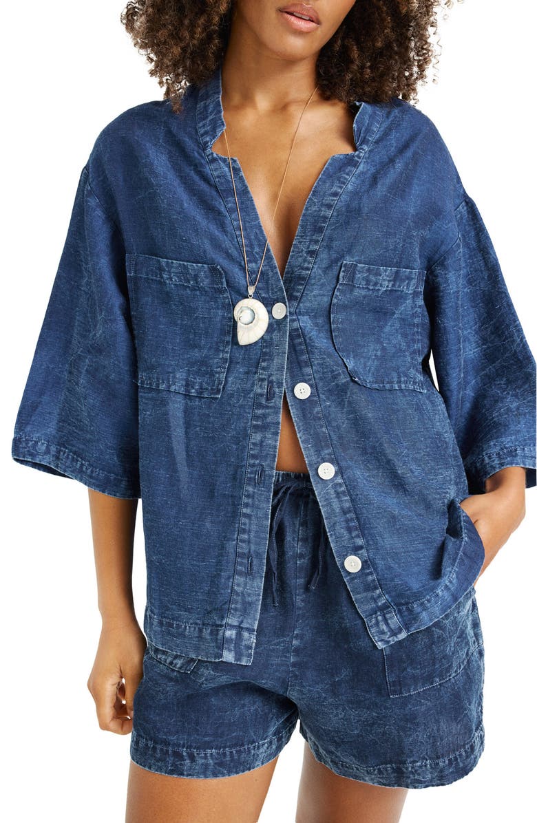 Vitamin A<sup>®</sup> Hana Mid Rise Denim Cover-Up Shorts, Alternate, color, Indigo