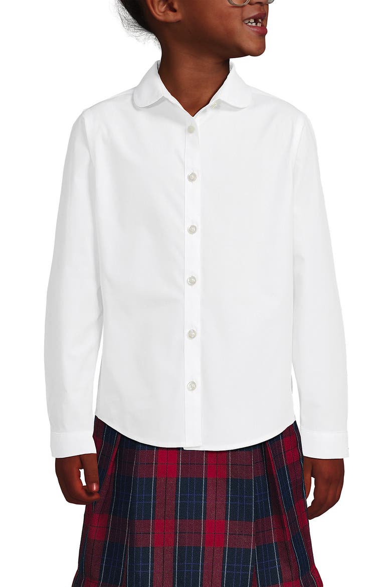 Girls Long Sleeve Peter Pan Collar Broadcloth Shirt, Main, color, White