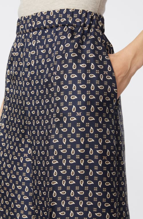 Max Mara Paisley Monogram Silk Wide Leg Pants In Blue