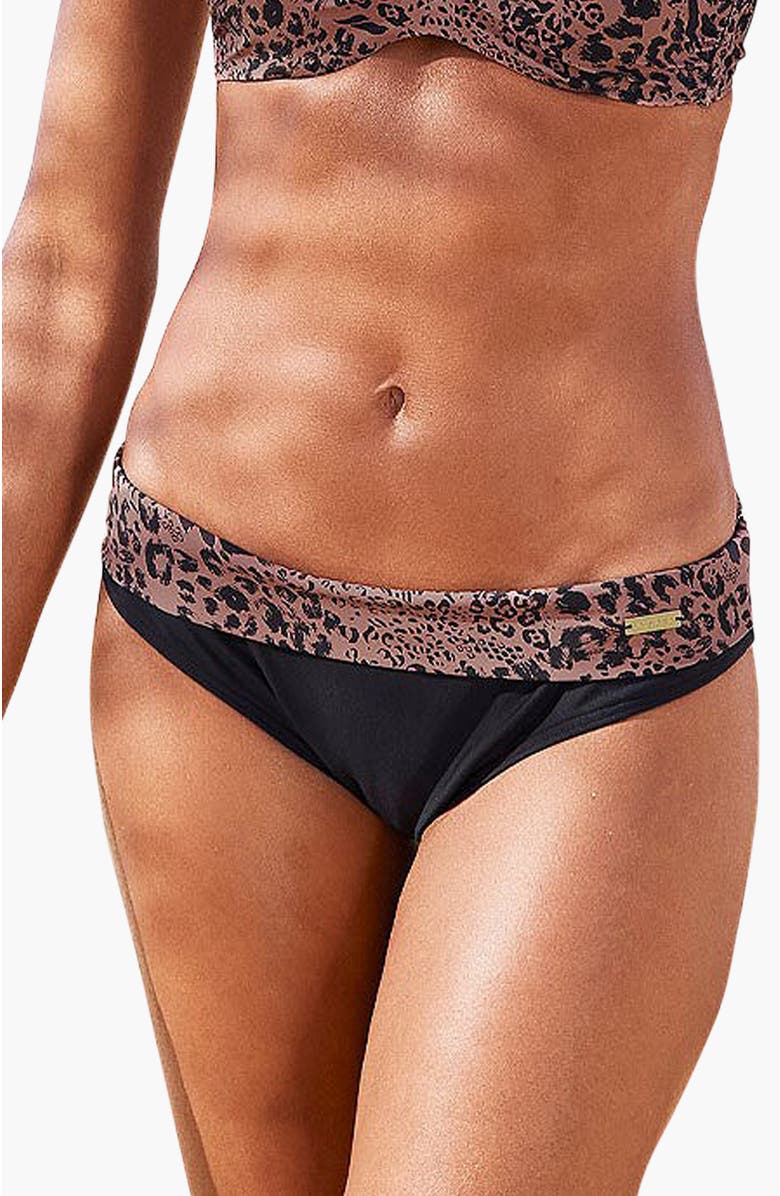 LASCANA Leopard Print Fold Over Bikini Bottom, Main, color, Brown Print
