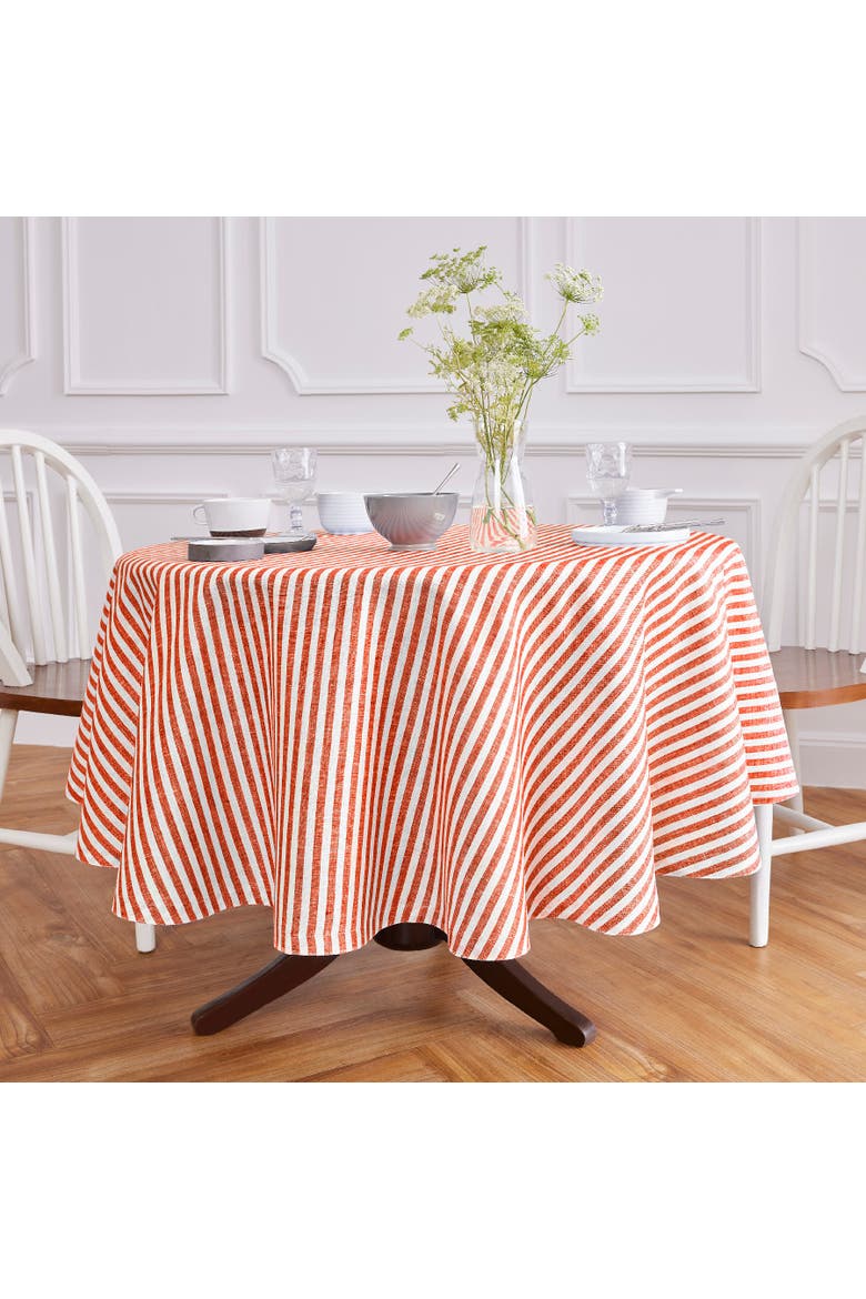 Linen Round Tablecloth - Amalfi Stripe, Main, color, Red and White