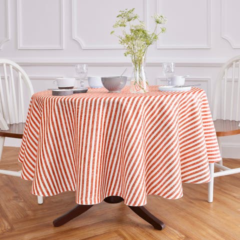 Linen Round Tablecloth for Dining Table, Holiday and Everyday Table Decor - Amalfi Stripe