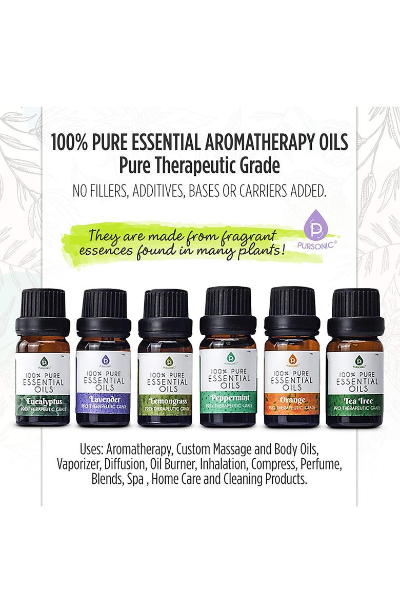 PURSONIC Home Wellness Bundle - True HEPA Air Purifier, Sunset Projector Lamp & 6-Pack Essential Oils, Alternate, color, White