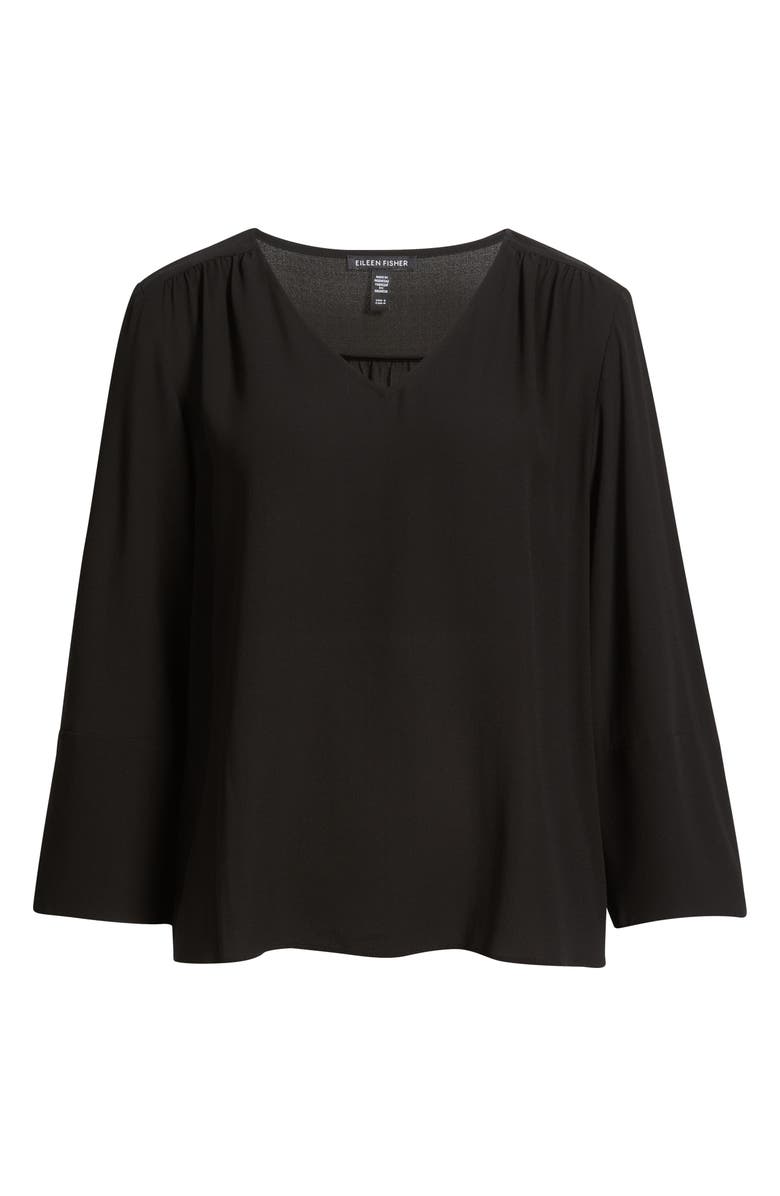 Eileen Fisher Lantern Sleeve Silk Top, Alternate, color, Black