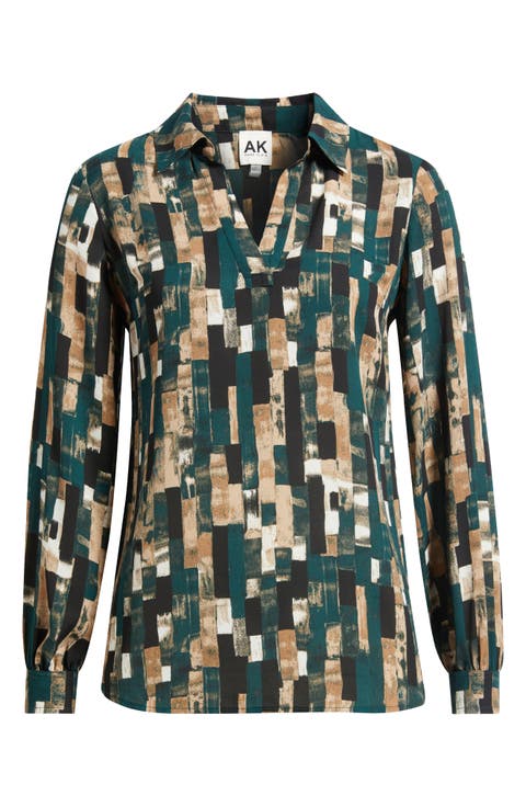 Geo Print Collared Popover Shirt