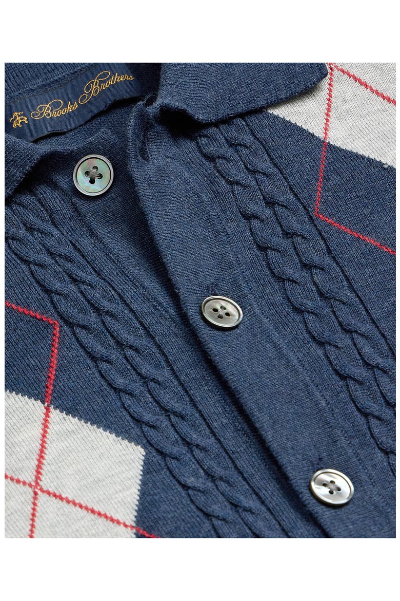 Collared Short Sleeve Argyle Cotton Cardigan, Alternate, color, NAVY MULTI ARGYLE
