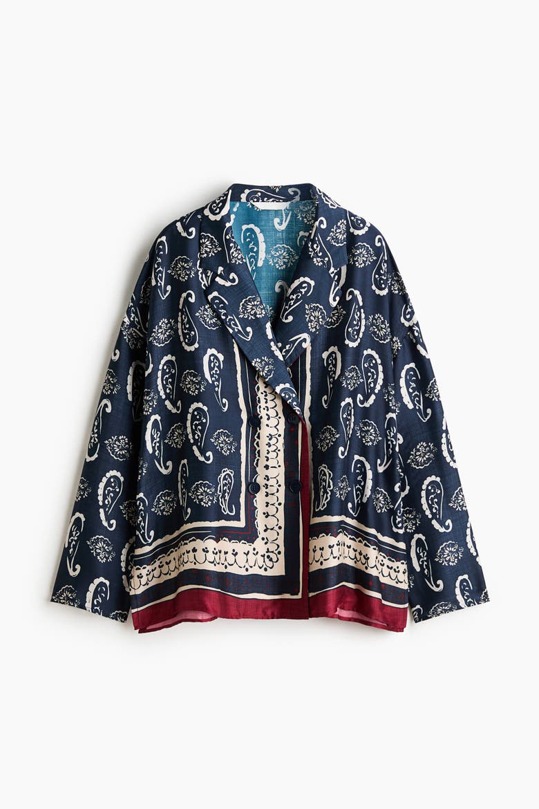 Printed Double-Breasted Jacket, Alternate, color, Navy blue/paisley