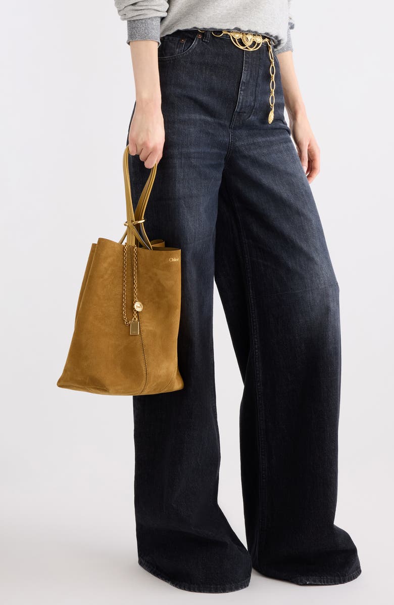 Chloé Spin Suede Tote, Alternate, color, Gold Khaki