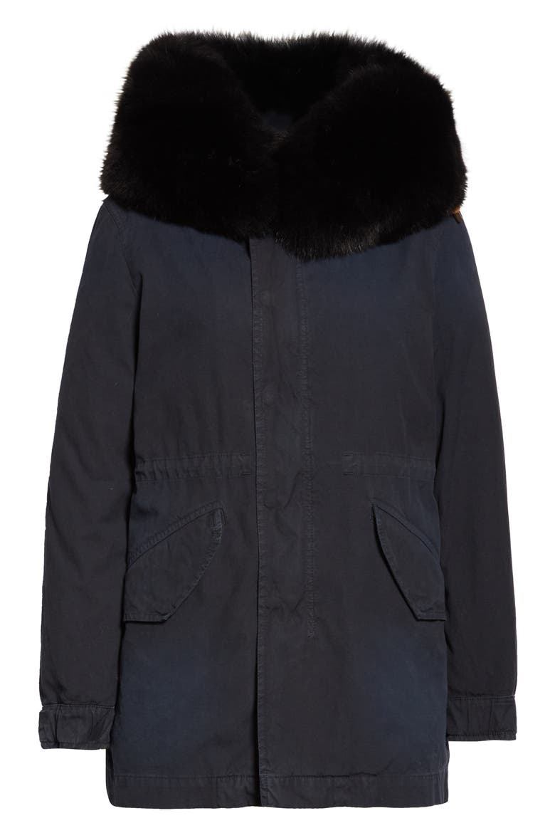 Hooded Cotton Parka with Removable Genuine Fox Fur Trim (Nordstrom Exclusive), Alternate, color, MIDNIGHT BLUE