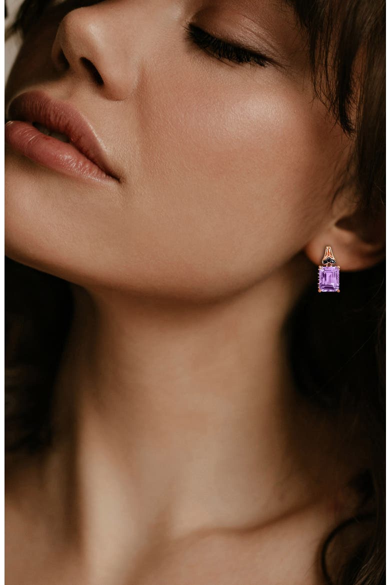 Emerald-Cut Rose de France Amethyst Stud Earrings, Alternate, color, PURPLE