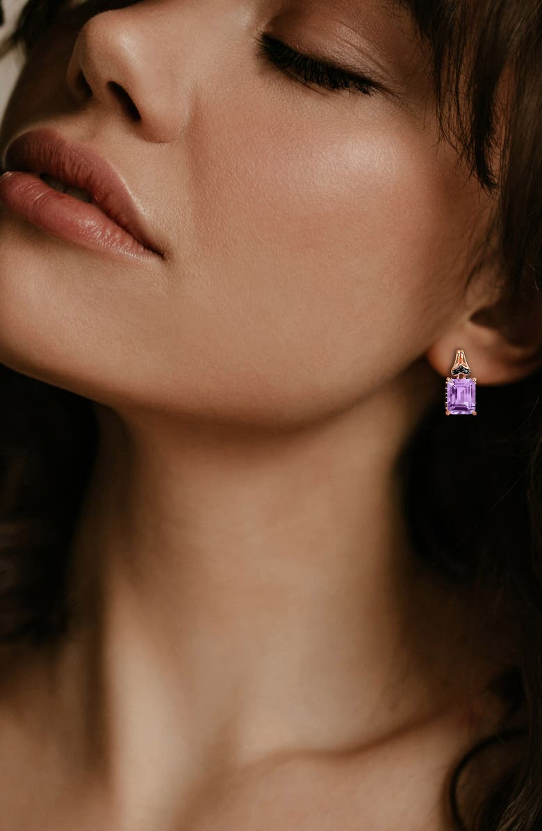 DELMAR Emerald-Cut Rose de France Amethyst Stud Earrings, Alternate, color, Purple
