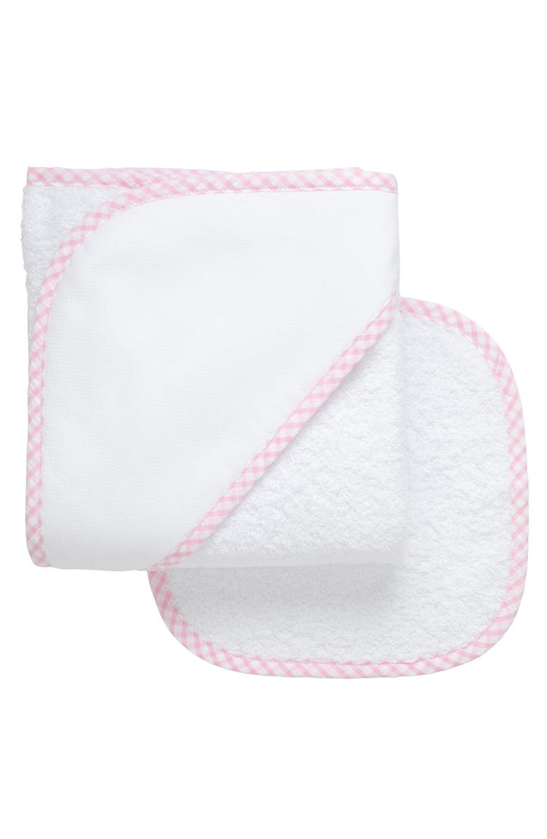 3 Marthas Big Check Trim Hooded Towel & Washcloth Set, Main, color, Pink