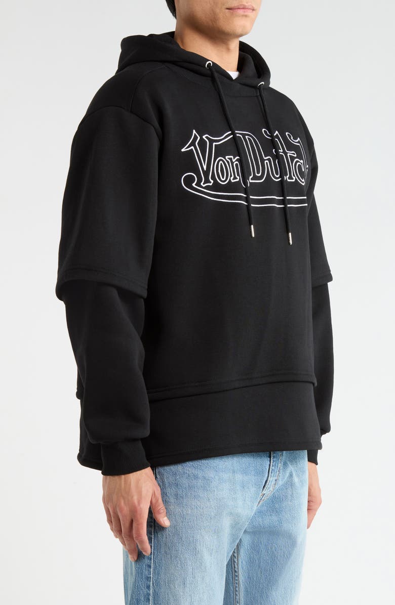 Von Dutch Layered Fleece Pullover Hoodie, Alternate, color, Jet Black
