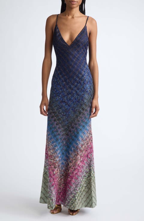 Metallic Zigzag Sleeveless Maxi Dress