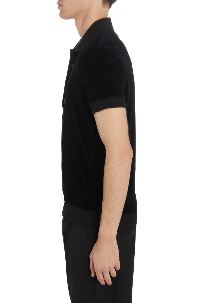 TOM FORD Short Sleeve Cotton & Modal Blend Velour Polo, Alternate, color, Black