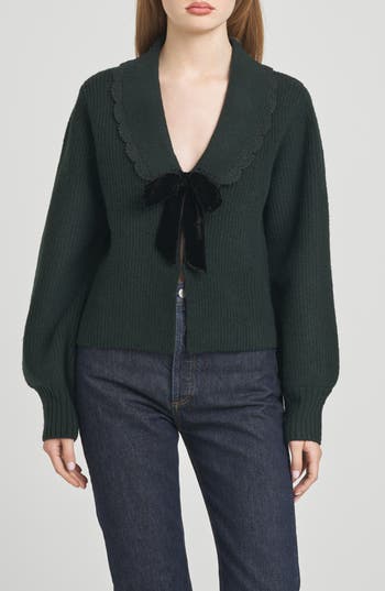 Wayf Sloane Bow Cardigan In Green