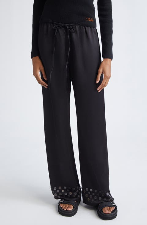 Manoce Embellished Wide Leg Drawstring Pants