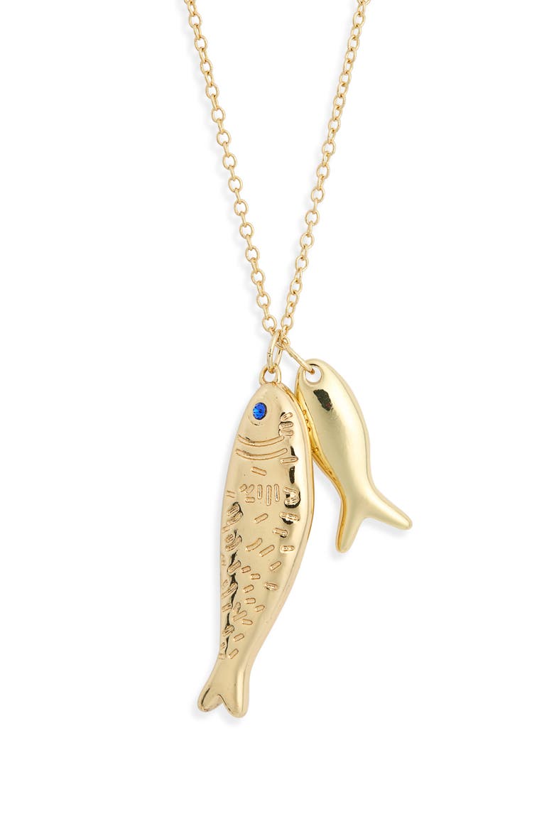 Small Fish Pendant Necklace, Alternate, color, CLEAR- GOLD