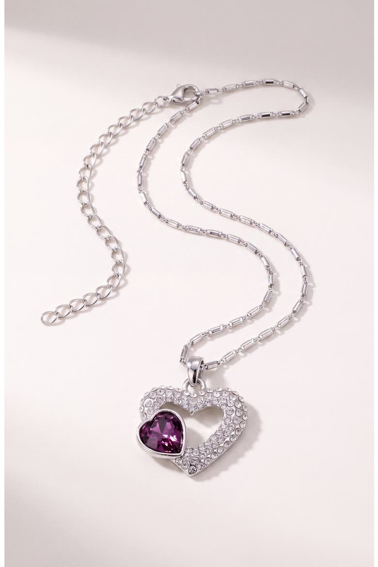 Double Heart Crystal Pendant Necklace, Main, color, Purple