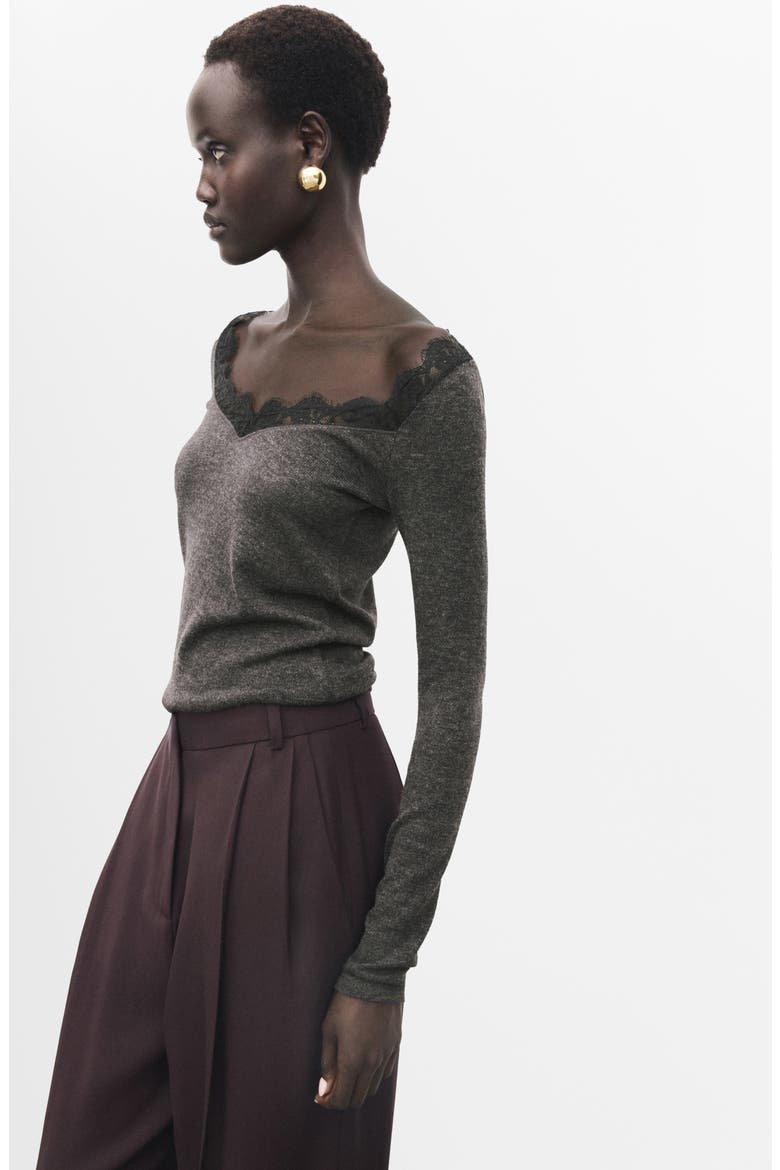 Lace Trim Long Sleeve Top, Alternate, color, MEDIUM HEATHER GREY