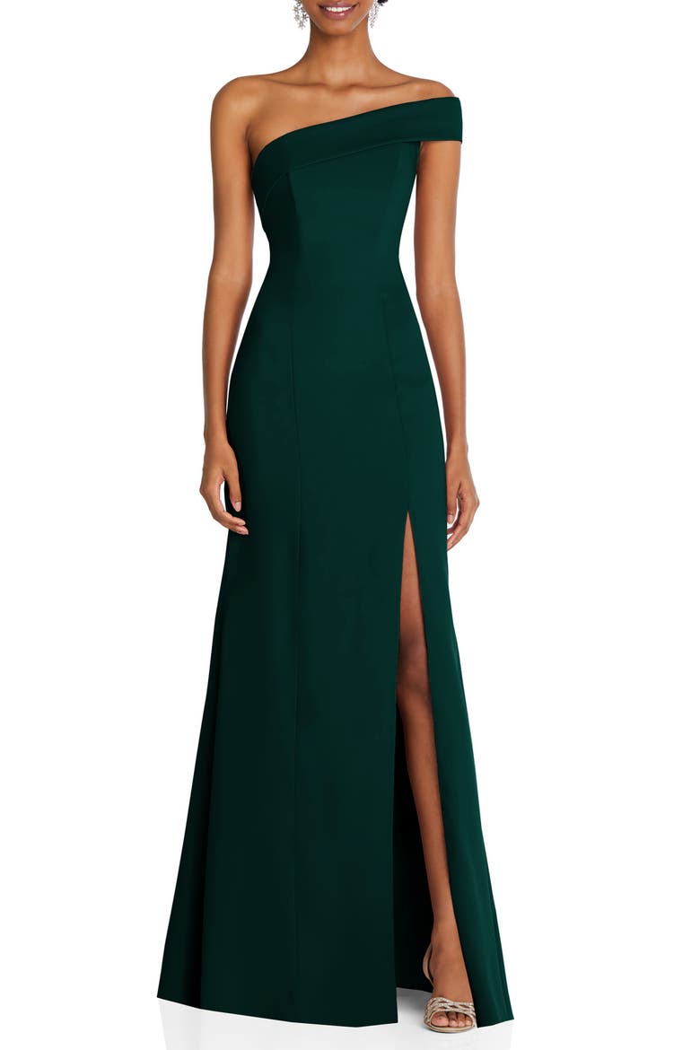 One-Shoulder Evening Gown, Main, color, EVERGREEN