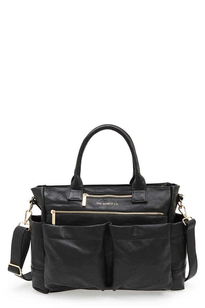 'Everything' Faux Leather Diaper Bag, Main, color, BLACK
