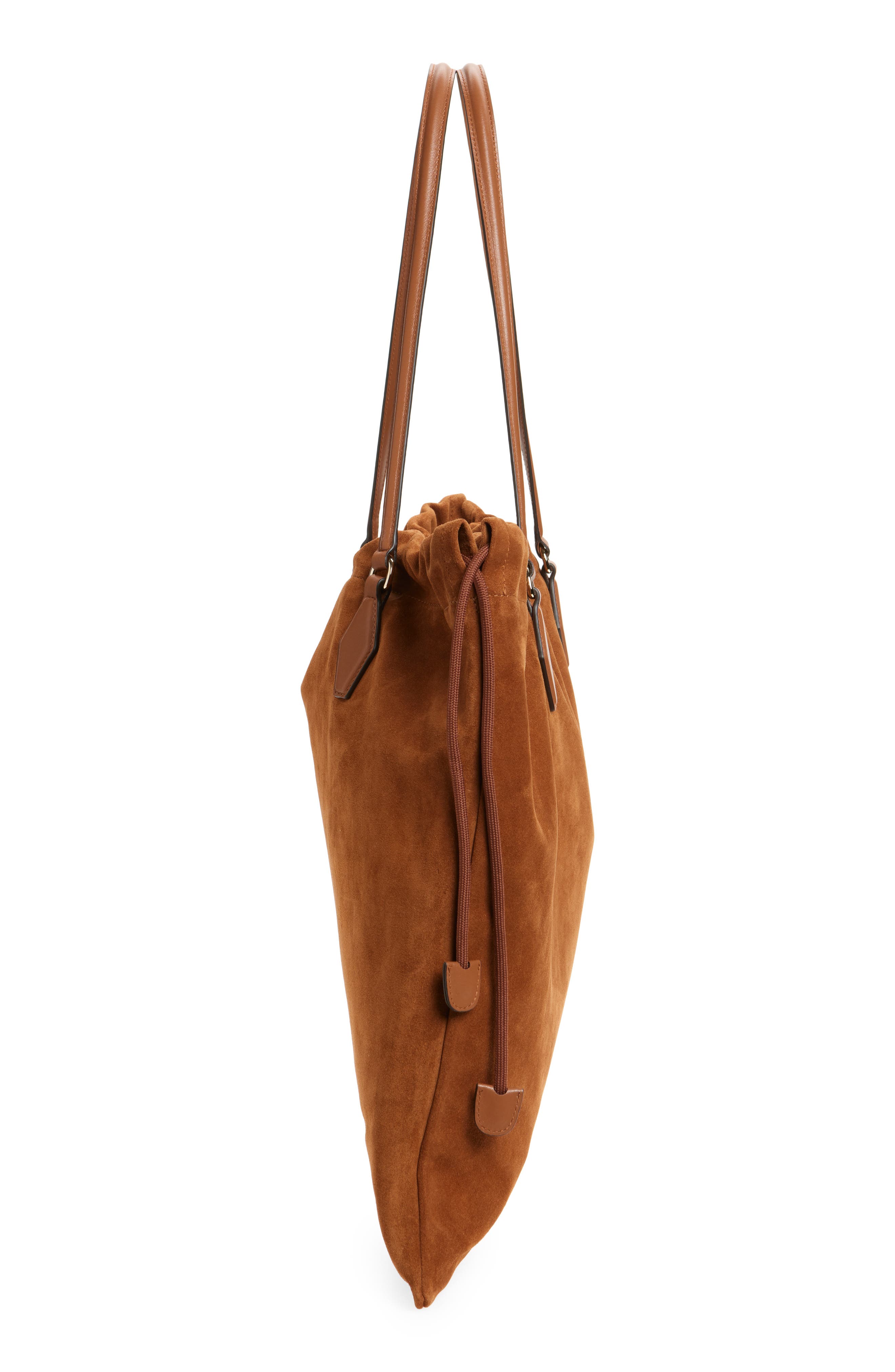 Jimmy Choo Large Drawstring Leather Tote, Alternate, color, Tan/ Light Gold
