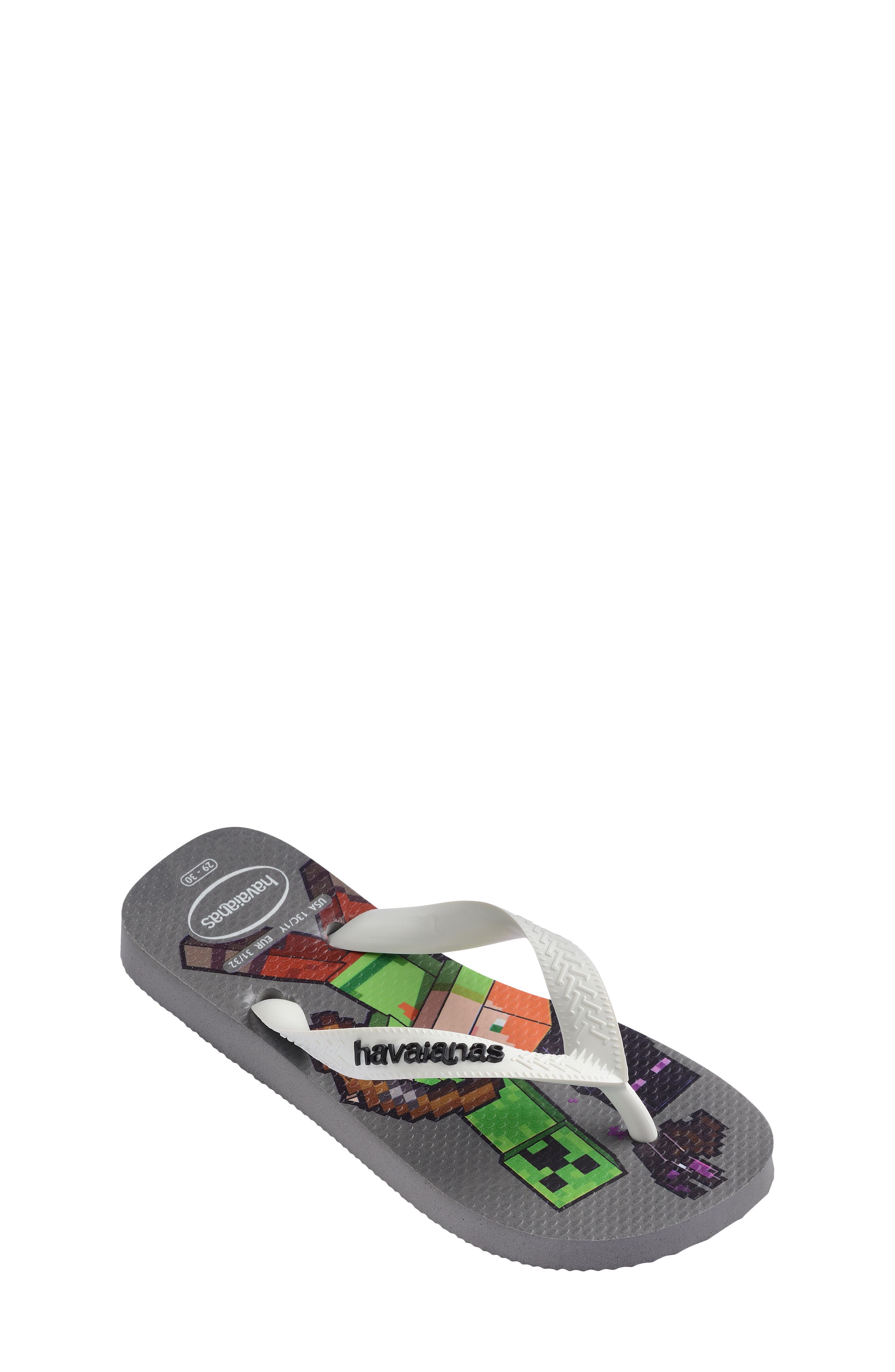 Havaianas Kids' Minecraft Flip Flop, Main, color, Steel Grey/ White