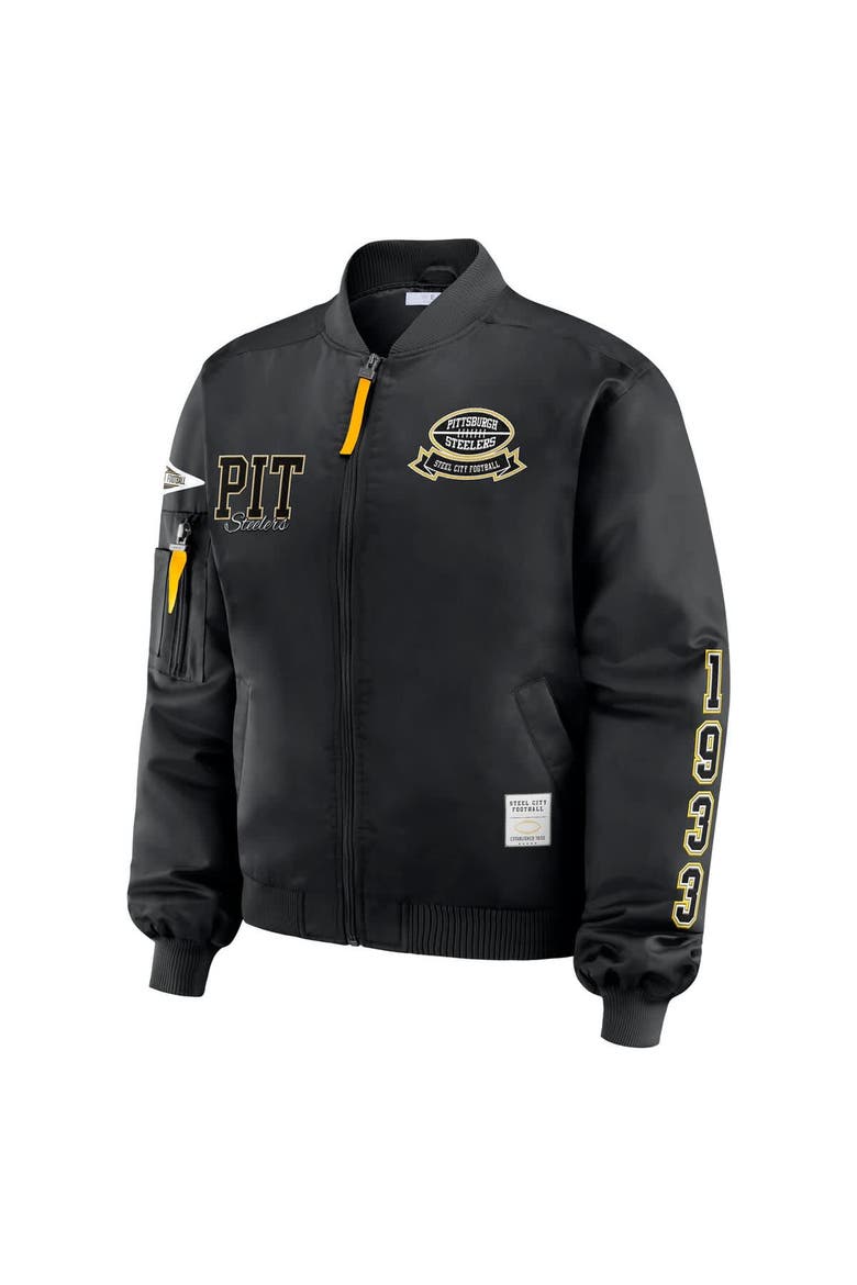 Women's WEAR by Erin Andrews Black Pittsburgh Steelers Patch Full-Zip Bomber Jacket, Alternate, color, Black