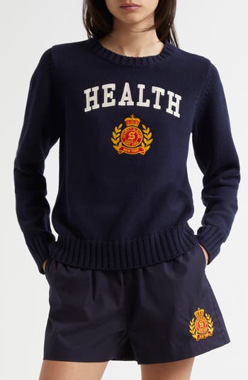 Sporty And Rich Slogan-intarsia Jumper In Navy