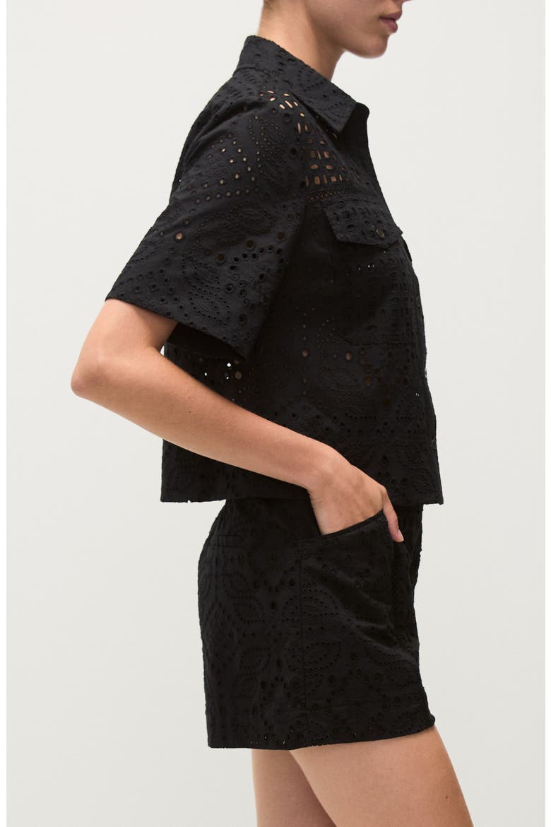 Spruce Cotton Eyelet Button-Up Shirt, Alternate, color, BLACK