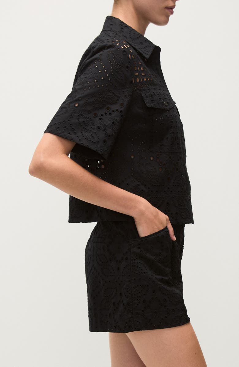 Veronica Beard Spruce Cotton Eyelet Button-Up Shirt, Alternate, color, Black