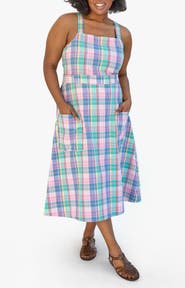 Clare V. Lisette Madras Plaid Cotton & Linen Blend Midi Dress