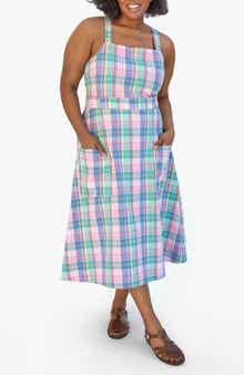 Clare V. Lisette Madras Plaid Cotton & Linen Blend Midi Dress
