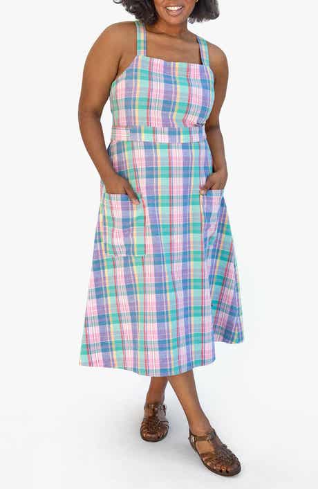 Clare V. Lisette Madras Plaid Cotton & Linen Blend Midi Dress