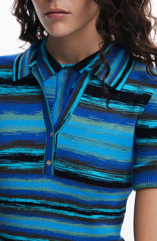 Desigual Variegated Stripe Short Sleeve Sweater Dress In Royal Blue