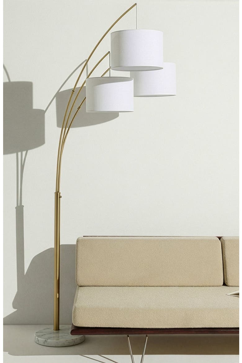 Trilage 84" Adjustable Tall LED Floor Lamp with 3 Fabric Drum Shades, Bulbs Included, Alternate, color, Brass with Marble Base