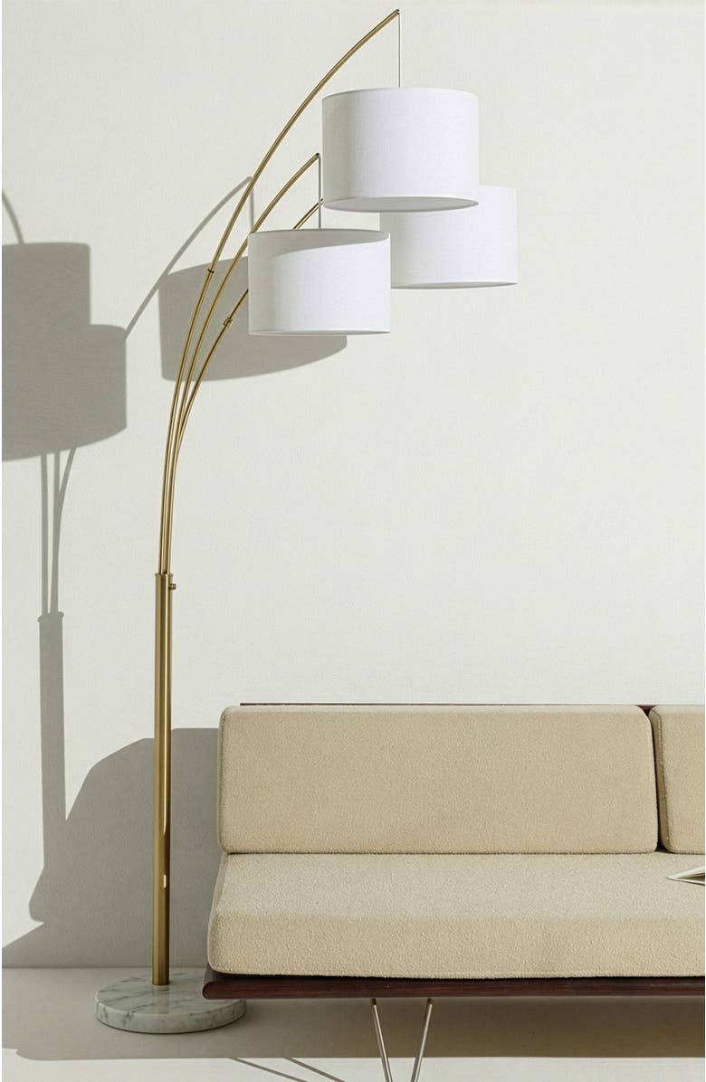 Brightech Trilage 84" Adjustable Tall LED Floor Lamp with 3 Fabric Drum Shades, Bulbs Included, Alternate, color, Brass With Marble Base