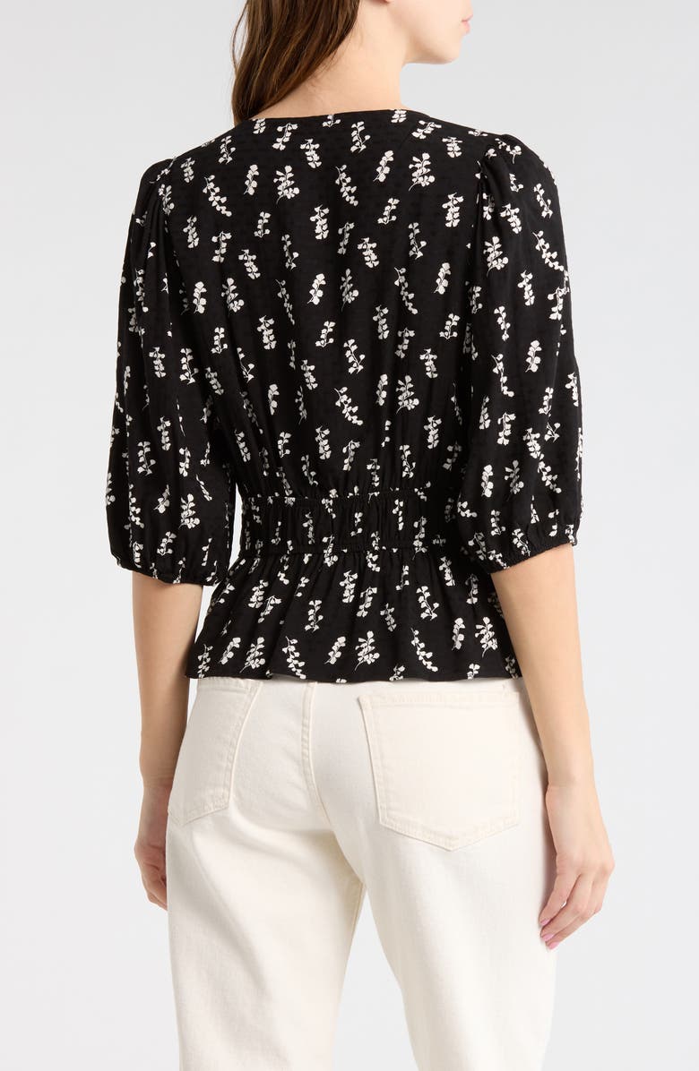 Melrose and Market Floral Smocked Peplum Top, Alternate, color, Black- Ivory Maisie Leaves