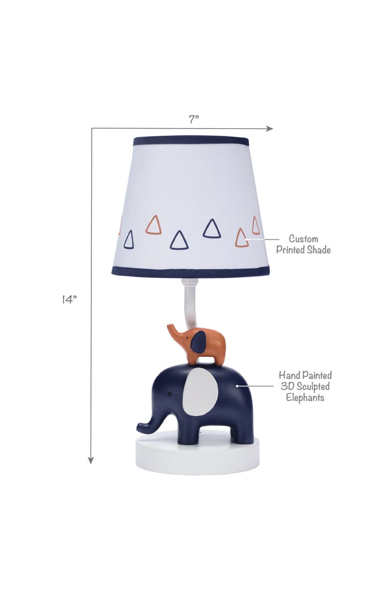 Lambs & Ivy Playful Elephant Nursery Lamp with Shade and Light Bulb, Alternate, color, Blue