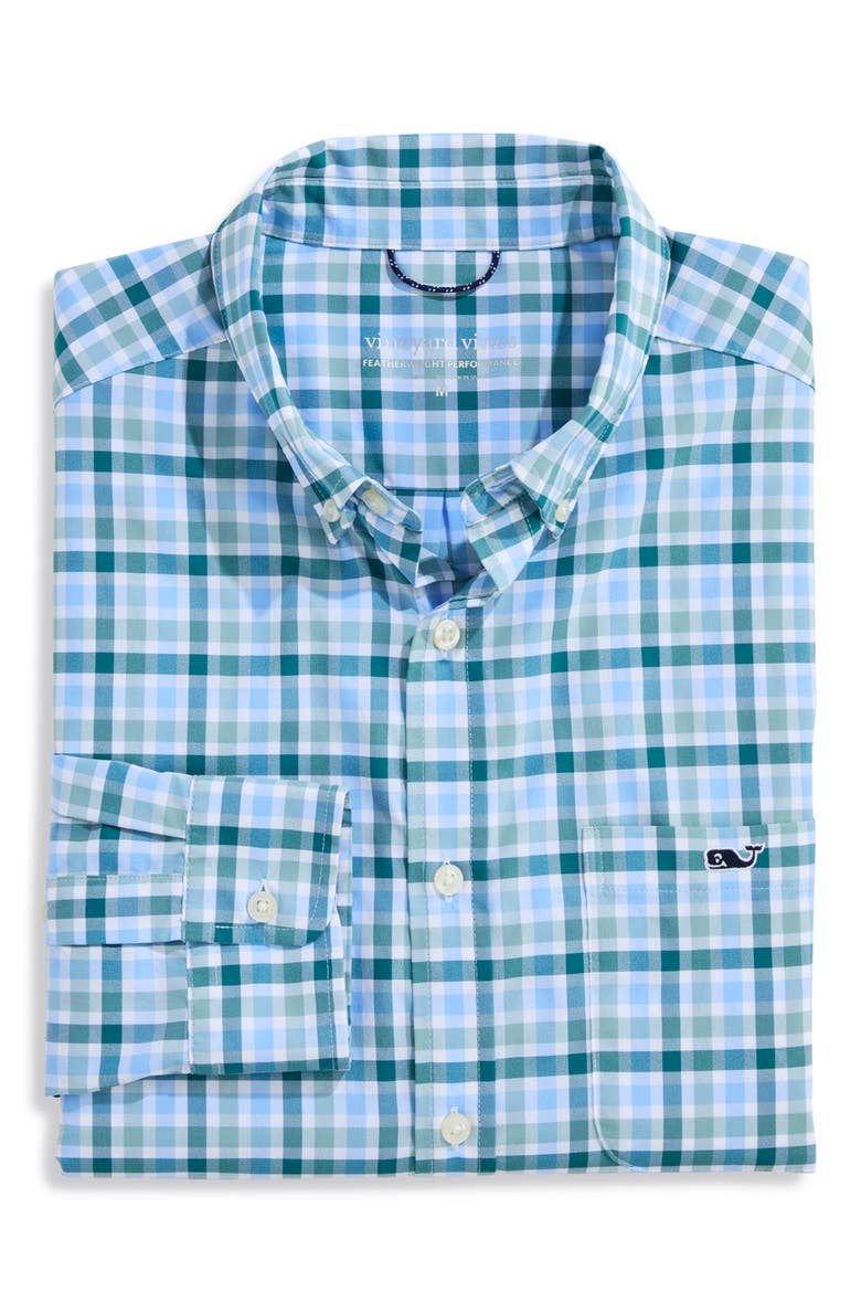 Plaid Performance Long Sleeve Button Up Shirt, Alternate, color, SEACLIFF BLUE