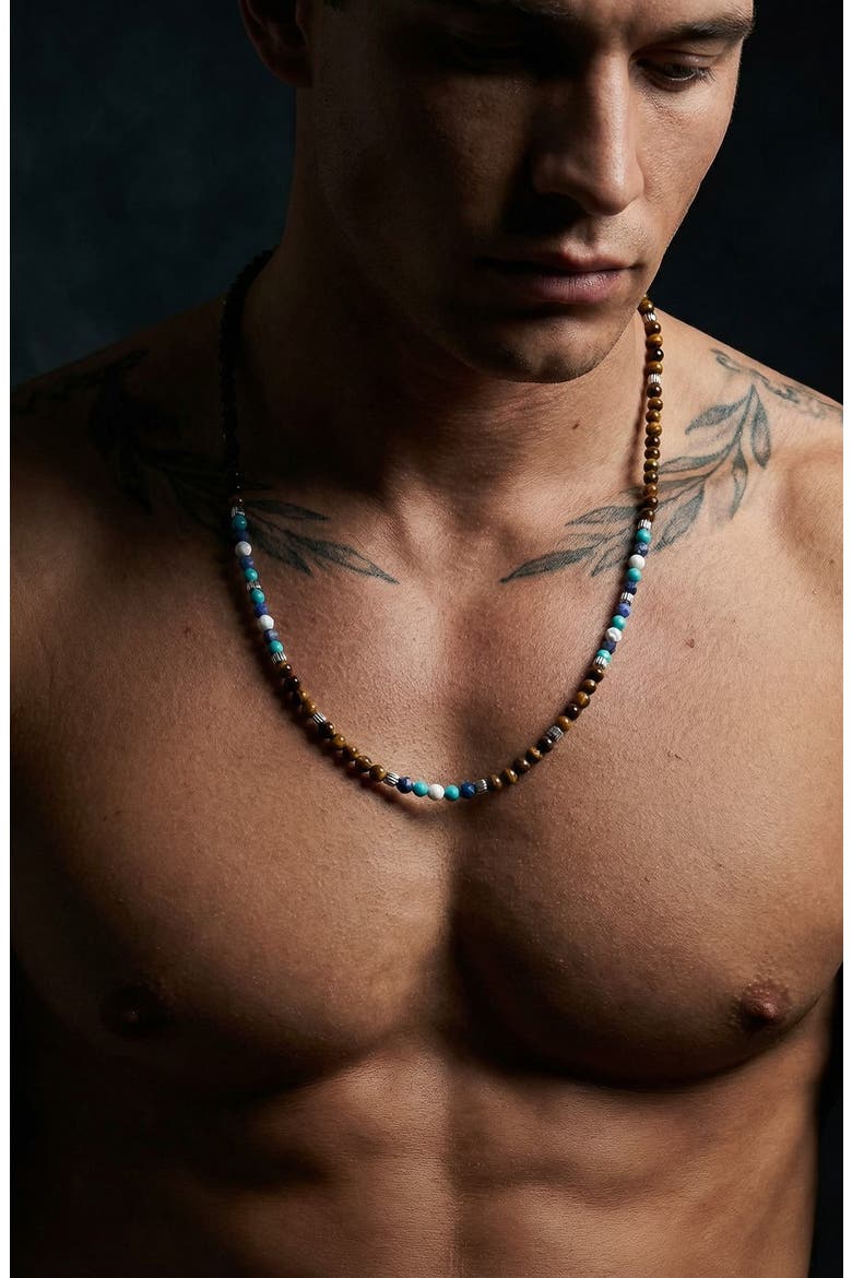 Men's Everett Beaded Necklace, Alternate, color, BROWN