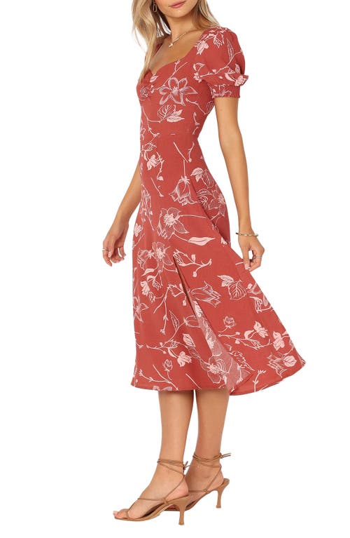 Petal And Pup Petal & Pup Franklin Floral Puff Sleeve Midi Dress In Burgundy