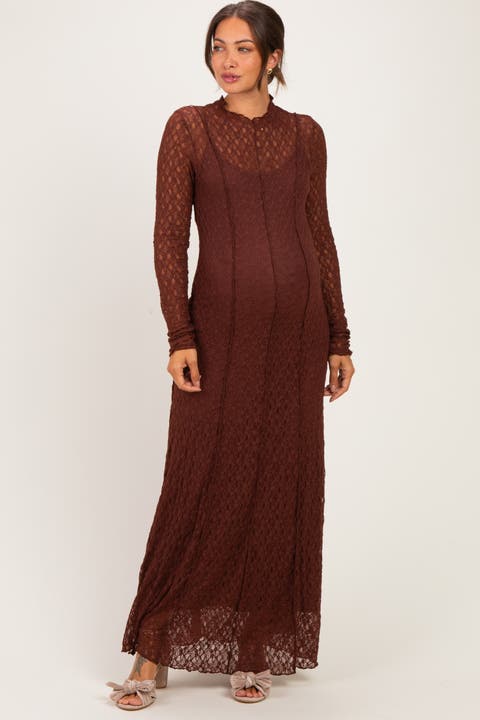 Lace Mock Neck Long Sleeve Maxi Dress