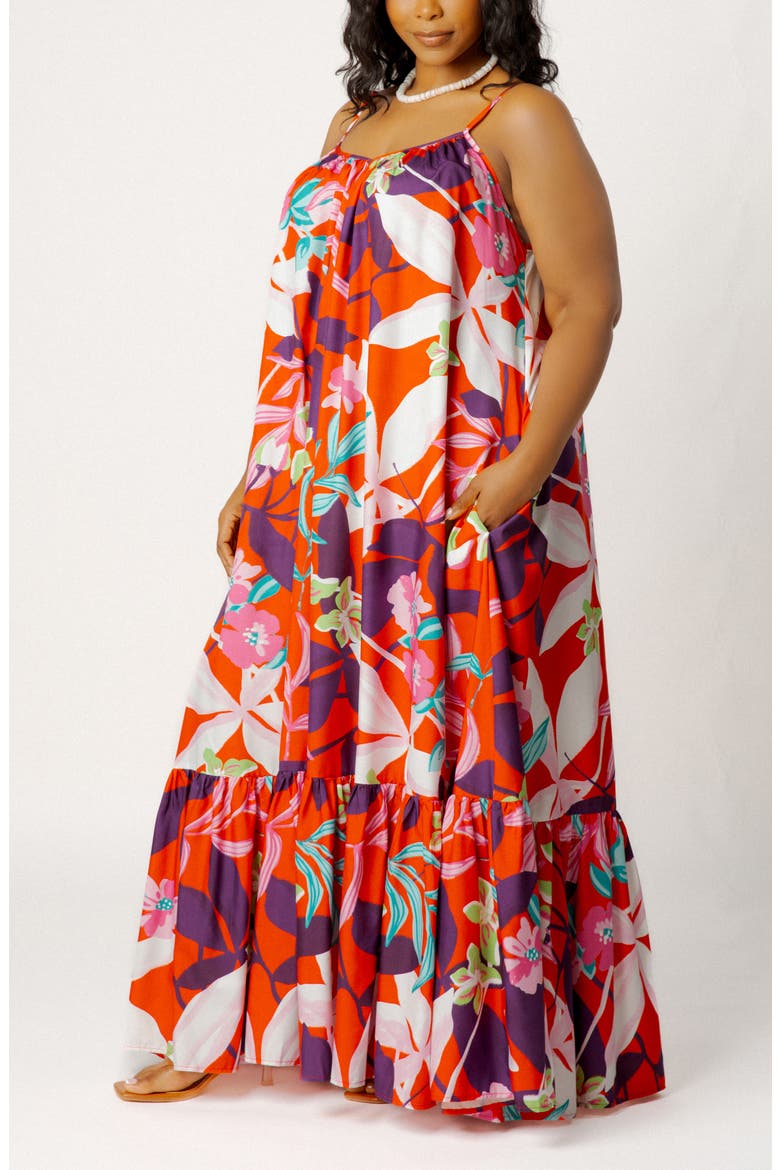 Floral Print Voluminous Maxi Dress, Alternate, color, RED MULTI